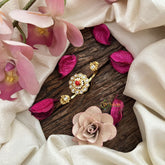 Vriksham Gold Look Alike Floral Dual Finger Ring-Coral & White-G20074